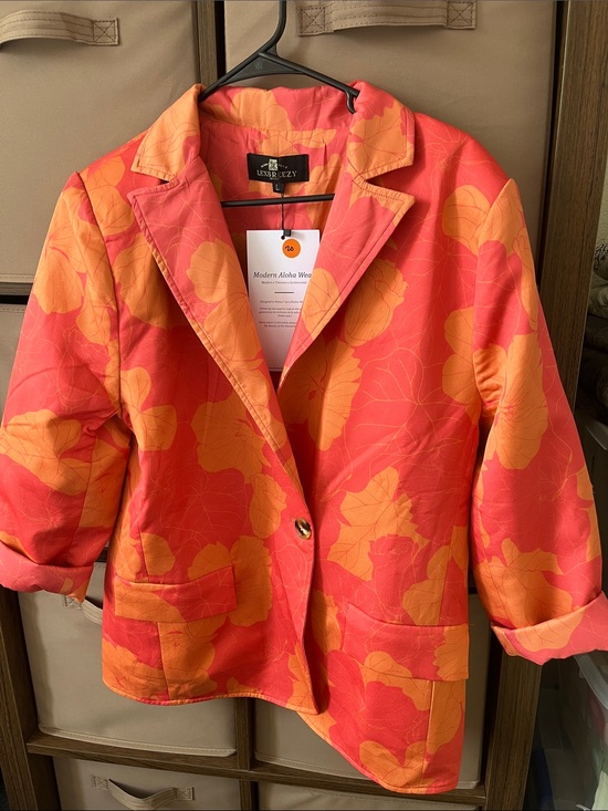 Lexbreezy Hawaii Jackets & Blazers - Lexbreezy Hawai’i Coral & Orange Floral Single-Button Blazer with pockets
